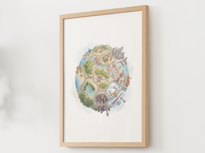 Unova Region Wall Art Printable, Pokemon Globe Poster, Watercolor Map Inspired Decor, Kids Room Wall Print, Instant Download