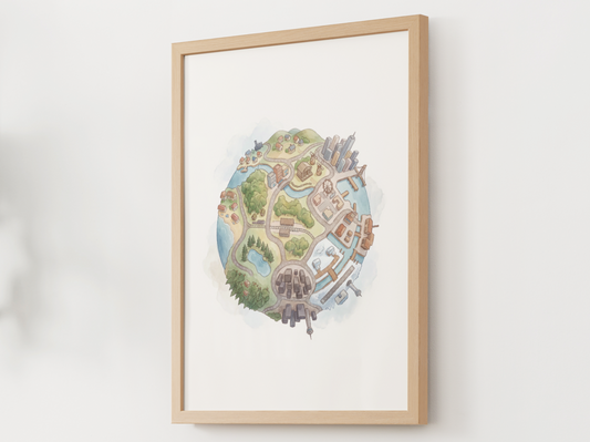 Unova Region Wall Art Printable, Pokemon Globe Poster, Watercolor Map Inspired Decor, Kids Room Wall Print, Instant Download