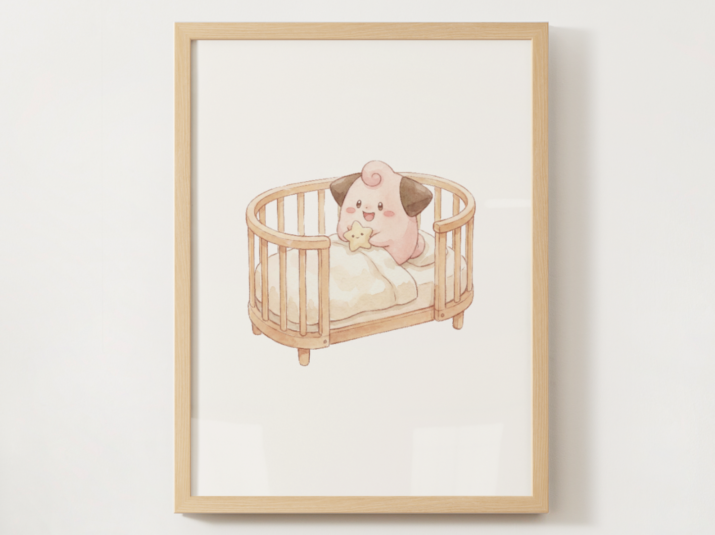 Cleffa Nursery Wall Art Printable, Baby Pokemon in Crib Poster, Cute Kids Room Decor, Pastel Nursery Print, Instant Download