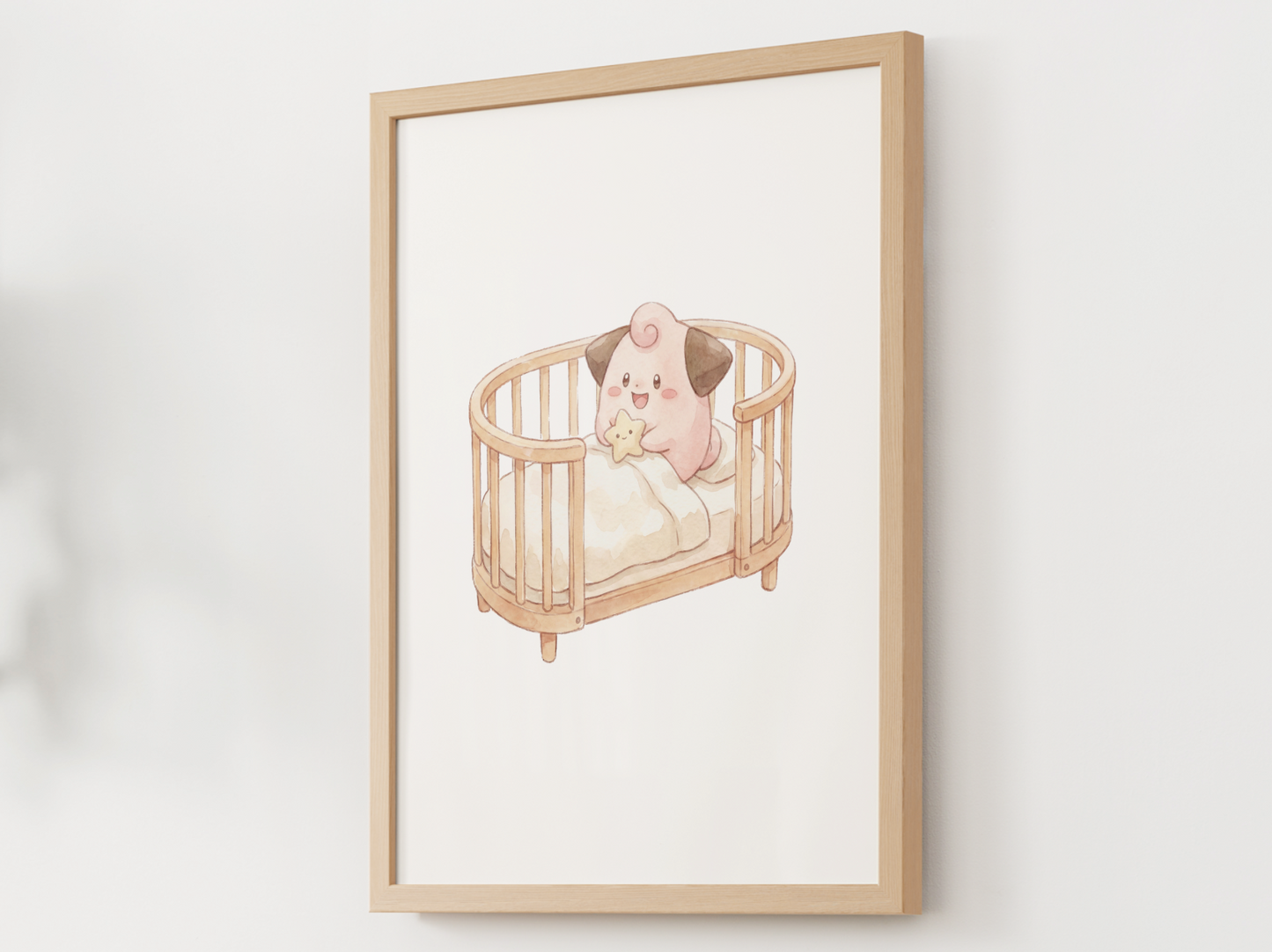 Cleffa Nursery Wall Art Printable, Baby Pokemon in Crib Poster, Cute Kids Room Decor, Pastel Nursery Print, Instant Download