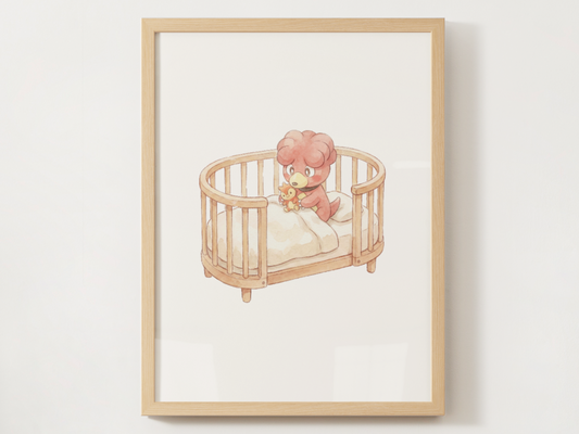Magby Nursery Wall Art Printable, Baby Pokemon in Crib Poster, Cute Kids Room Decor, Warm Nursery Print, Instant Download