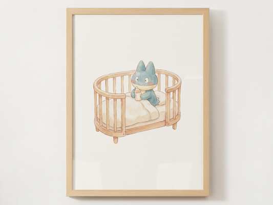 Munchlax Nursery Wall Art Printable, Baby Pokemon in Crib Poster, Cute Kids Room Decor, Neutral Nursery Print, Instant Download