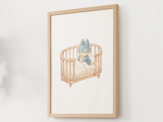 Munchlax Nursery Wall Art Printable, Baby Pokemon in Crib Poster, Cute Kids Room Decor, Neutral Nursery Print, Instant Download