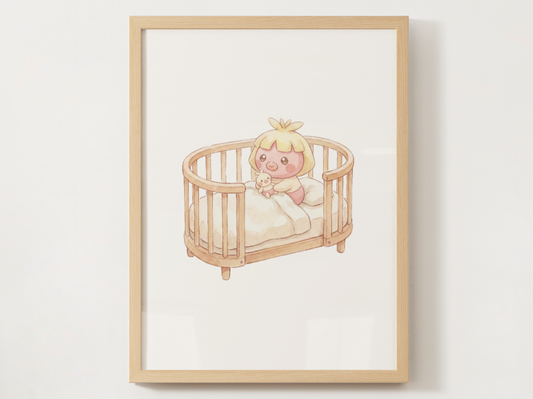Smoochum Nursery Wall Art Printable, Baby Pokemon in Crib Poster, Cute Kids Room Decor, Pink Nursery Print, Instant Download