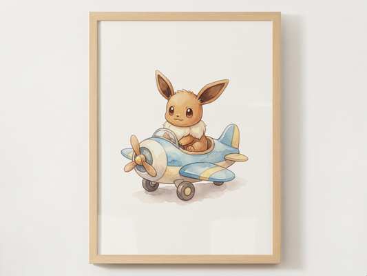 Eevee Airplane Wall Art, Cute Plane Theme Nursery Poster, Kids Room Decor, Printable Digital Download