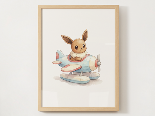 Eevee Airplane Nursery Wall Art, Sky Adventure Kids Poster, Printable Digital Download