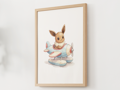 Eevee Airplane Nursery Wall Art, Sky Adventure Kids Poster, Printable Digital Download
