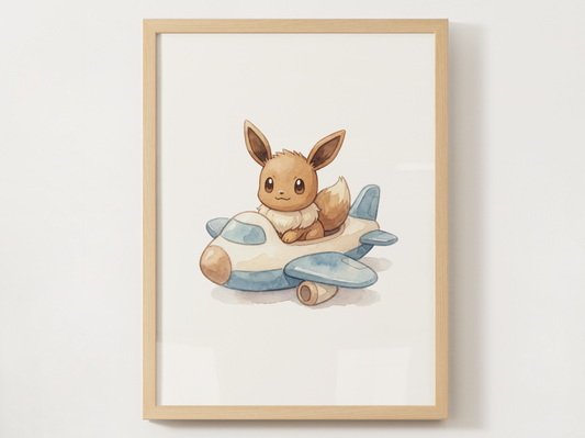 Eevee Airplane Wall Art Print, Vintage Plane Theme Nursery Poster, Kids Room Decor, Printable Digital Download