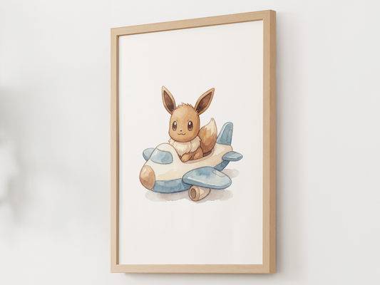 Eevee Airplane Wall Art Print, Vintage Plane Theme Nursery Poster, Kids Room Decor, Printable Digital Download