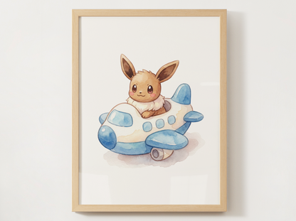 Eevee Airplanes Wall Art Bundle, 6 Printable Posters, Cute Planes Theme, Nursery Kids Room Decor, Instant Download