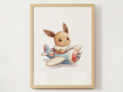Eevee Airplanes Wall Art Bundle, 6 Printable Posters, Cute Planes Theme, Nursery Kids Room Decor, Instant Download