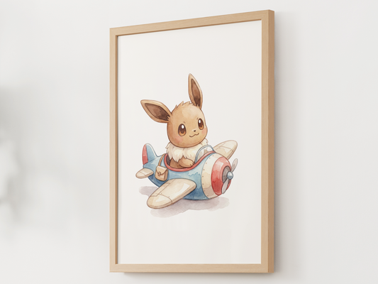 Eevee Airplane Nursery Wall Art, Cute Pilot Theme Kids Poster, Printable Digital Download