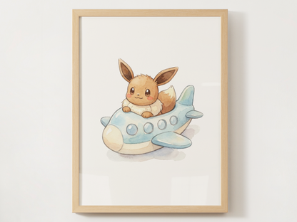 Eevee Airplanes Wall Art Bundle, 6 Printable Posters, Cute Planes Theme, Nursery Kids Room Decor, Instant Download