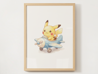 Pikachu Airplanes Wall Art Bundle, 6 Printable Posters, Cute Planes Theme, Nursery Kids Room, Digital Download