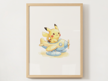Pikachu Airplanes Wall Art Bundle, 6 Printable Posters, Cute Planes Theme, Nursery Kids Room, Digital Download