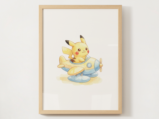 Pikachu Airplane Nursery Wall Art, Adventure Theme Kids Poster, Printable Digital Download