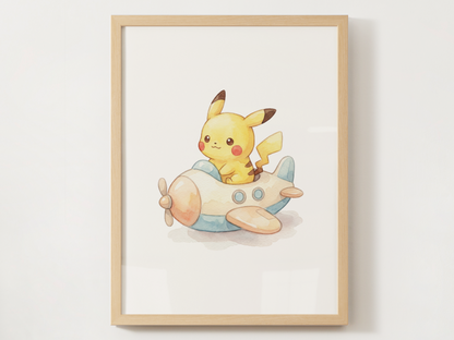 Pikachu Airplanes Wall Art Bundle, 6 Printable Posters, Cute Planes Theme, Nursery Kids Room, Digital Download