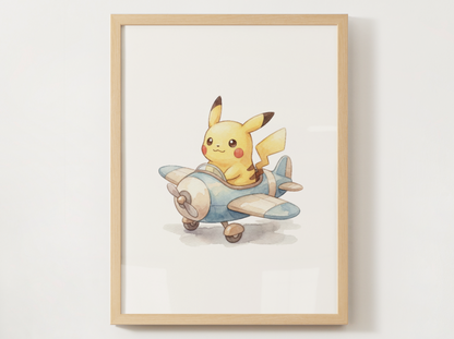 Pikachu Airplanes Wall Art Bundle, 6 Printable Posters, Cute Planes Theme, Nursery Kids Room, Digital Download