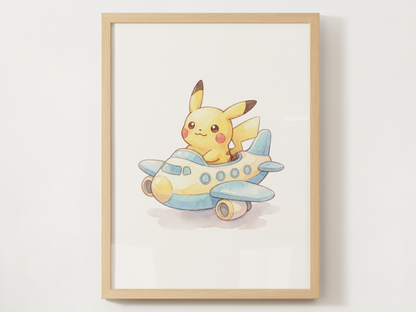 Pikachu Airplanes Wall Art Bundle, 6 Printable Posters, Cute Planes Theme, Nursery Kids Room, Digital Download