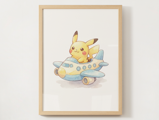 Pikachu Airplane Wall Art Print, Sky Adventure Nursery Decor, Kids Room Poster, Printable Digital Download
