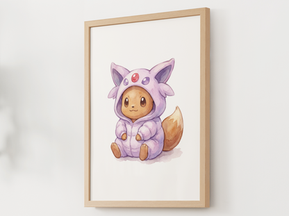 Eevee Espeon Onesie Wall Art Printable, Eeveelution Nursery Poster, Kids Room Decor, Digital Download