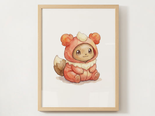 Eevee Flareon Onesie Wall Art Printable, Eeveelution Nursery Poster, Kids Room Decor, Digital Download
