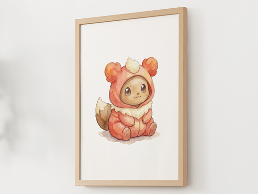 Eevee Flareon Onesie Wall Art Printable, Eeveelution Nursery Poster, Kids Room Decor, Digital Download