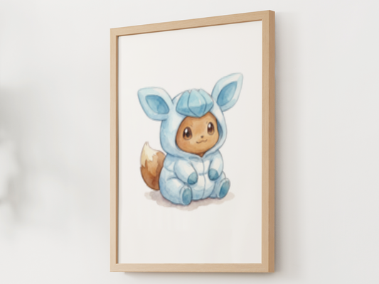 Eevee Glaceon Onesie Wall Art Printable, Eeveelution Nursery Poster, Kids Room Decor, Digital Download