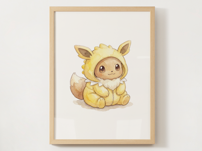 Eevee Jolteon Onesie Wall Art Printable, Eeveelution Nursery Poster, Kids Room Decor, Digital Download