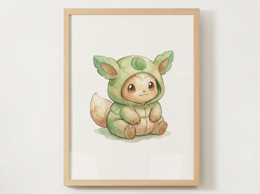 Eevee Leafeon Onesie Wall Art Printable, Eeveelution Nursery Poster, Kids Room Decor, Digital Download