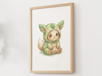 Eevee Leafeon Onesie Wall Art Printable, Eeveelution Nursery Poster, Kids Room Decor, Digital Download