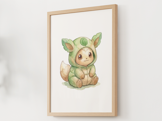 Eevee Leafeon Onesie Wall Art Printable, Eeveelution Nursery Poster, Kids Room Decor, Digital Download