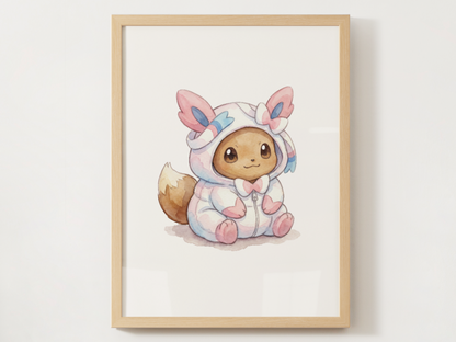 Eeveelutions Onesies Wall Art Bundle, 8 Printable Posters, Eevee in Evolution Pajamas, Nursery Decor, Instant Download