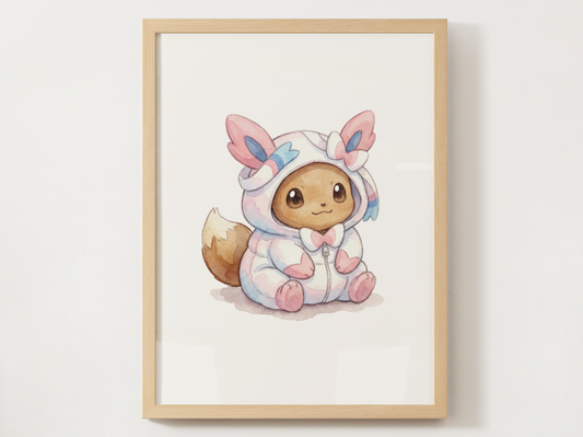 Eevee Sylveon Onesie Wall Art Printable, Eeveelution Nursery Poster, Kids Room Decor, Digital Download