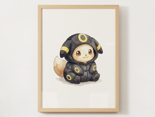 Eevee Umbreon Onesie Wall Art Printable, Eeveelution Nursery Poster, Kids Room Decor, Digital Download