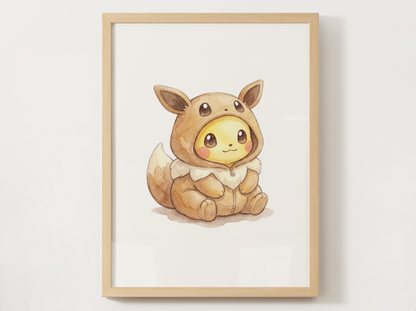 Pikachu Eevee Onesie Wall Art Printable, Pokémon Nursery Poster, Kids Room Decor, Digital Download