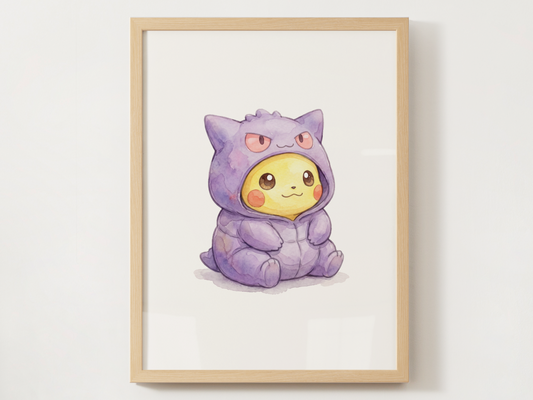 Pikachu Gengar Onesie Wall Art Printable, Pokémon Nursery Poster, Kids Room Decor, Digital Download