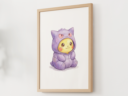 Pikachu Gengar Onesie Wall Art Printable, Pokémon Nursery Poster, Kids Room Decor, Digital Download