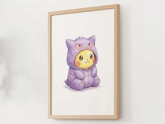 Pikachu Gengar Onesie Wall Art Printable, Pokémon Nursery Poster, Kids Room Decor, Digital Download