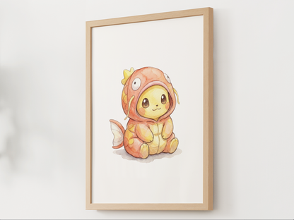 Pikachu Magikarp Onesie Wall Art Printable, Pokémon Nursery Poster, Kids Room Decor, Digital Download