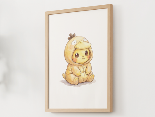 Pikachu Psyduck Onesie Wall Art Printable, Pokémon Nursery Poster, Kids Room Decor, Digital Download