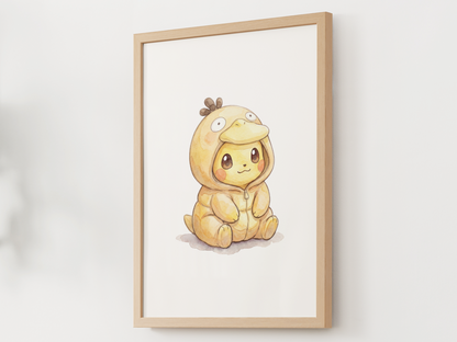 Pikachu Psyduck Onesie Wall Art Printable, Pokémon Nursery Poster, Kids Room Decor, Digital Download