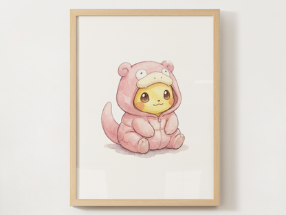 Pikachu Slowpoke Onesie Wall Art Printable, Pokémon Nursery Poster, Kids Room Decor, Digital Download