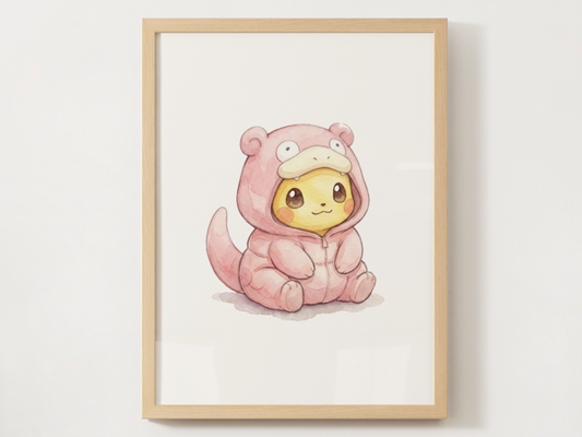 Pikachu Slowpoke Onesie Wall Art Printable, Pokémon Nursery Poster, Kids Room Decor, Digital Download