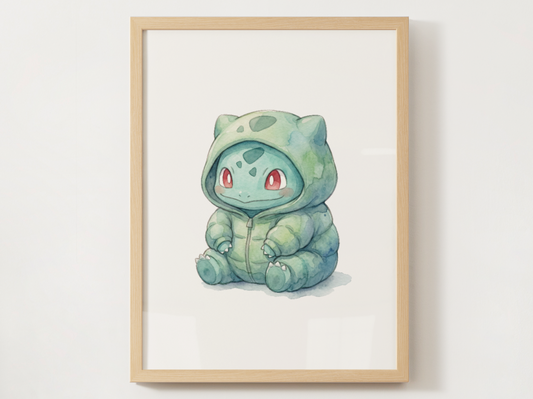 Bulbasaur Onesie Wall Art Printable, Gen 1 Starter Nursery Poster, Kids Room Decor, Digital Download