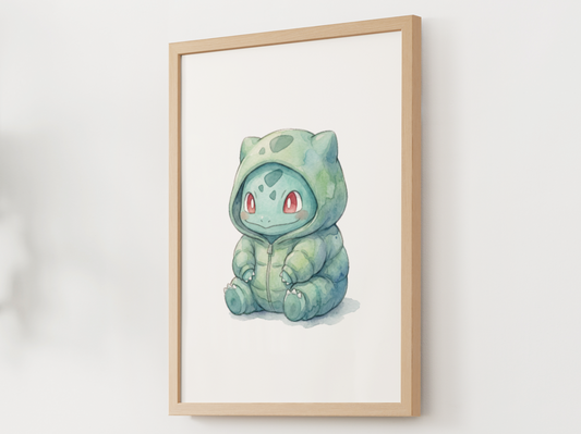 Bulbasaur Onesie Wall Art Printable, Gen 1 Starter Nursery Poster, Kids Room Decor, Digital Download