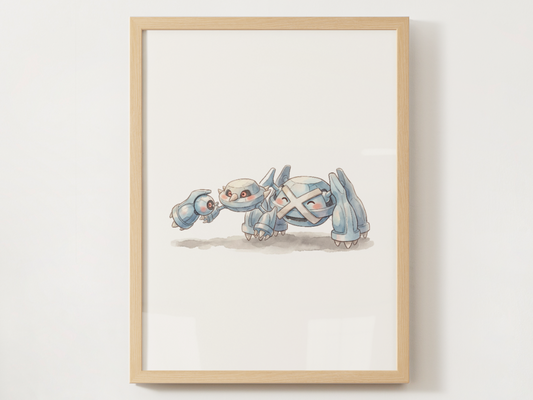 Beldum Evolution Line Wall Art Printable, Metang Metagross Poster, Pokémon Nursery Decor, Digital Download