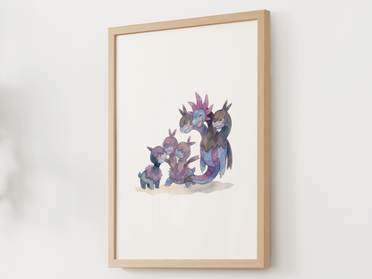 Deino Evolution Line Wall Art Printable, Zweilous Hydreigon Poster, Pokémon Nursery Decor, Digital Download