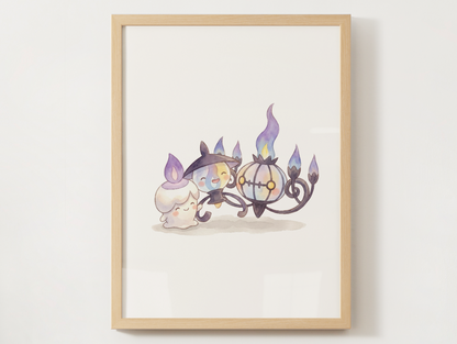 Litwick Evolution Line Wall Art Printable, Lampent Chandelure Poster, Pokémon Nursery Decor, Digital Download