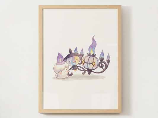 Litwick Evolution Line Wall Art Printable, Lampent Chandelure Poster, Pokémon Nursery Decor, Digital Download